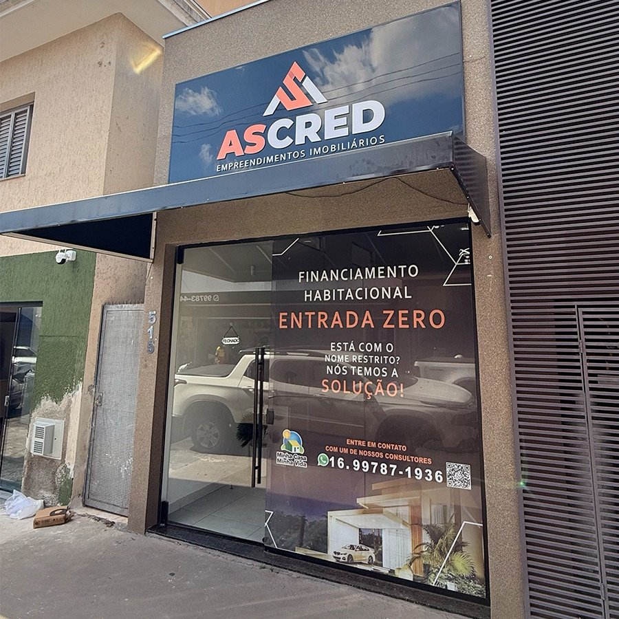 Fachada do escritório da ASCRED na Rua Luiz Cestari, 515 — Centro, em Monte Alto
